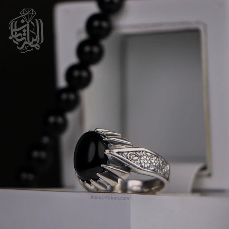 انگشتر نقره مردانه عقیق مشکی کد 2584