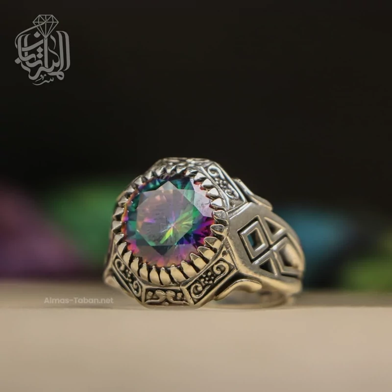 انگشتر نقره مردانه توپاز هفت رنگ کد 2567