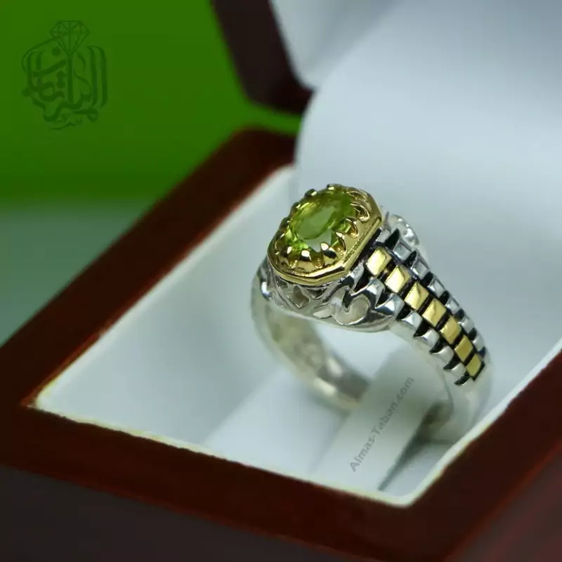 انگشترنقره مردانه با نگین جواهری زبرجد معدنی اصل کد 2338