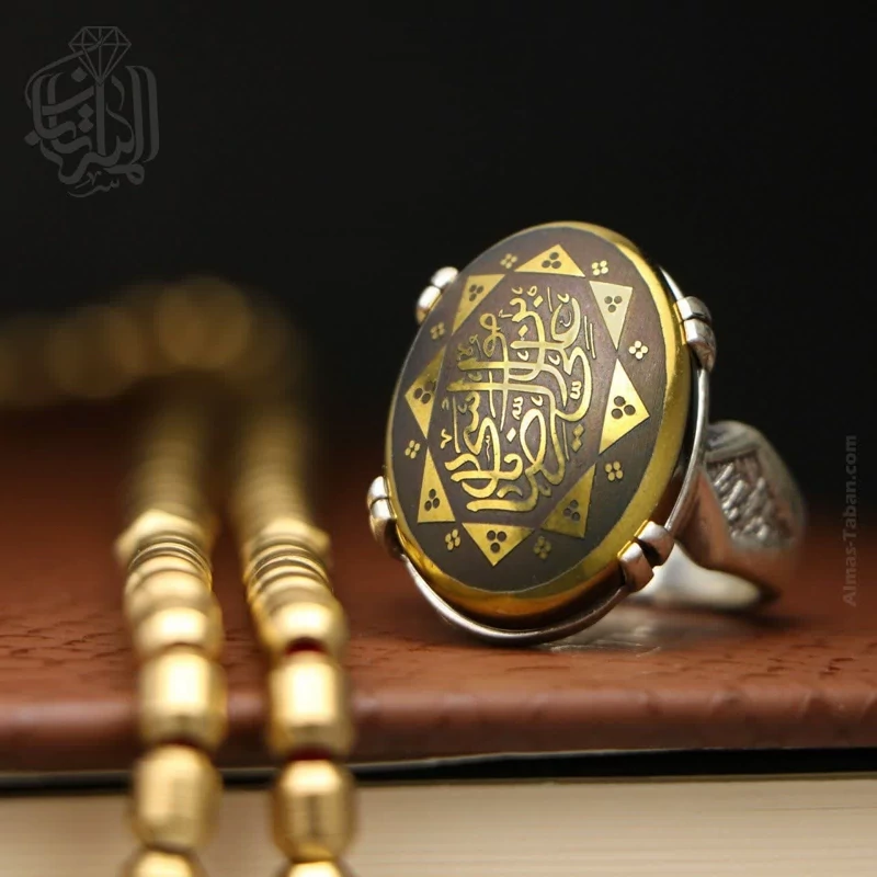 انگشتر نقره مردانه با نقش و حکاکی یا علی بن موسی الرضا حدید صینی اصل کد2348