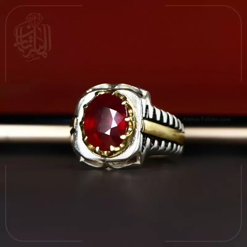 انگشتر نقره مردانه یاقوت سرخ کد 2350