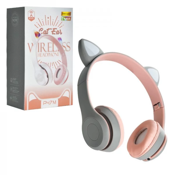 هدست بلوتوث رم خور گربه ای Cat Ear مدل P47M - رنگ : طوسی