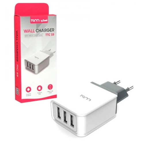 شارژر دیواری 3 پورت کابل اندروید تسکو (TSCO) مدل TTC 59