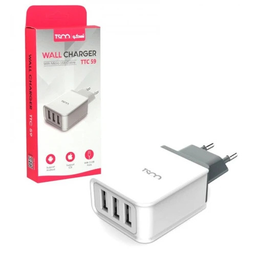 شارژر دیواری 3 پورت کابل اندروید تسکو (TSCO) مدل TTC 59
