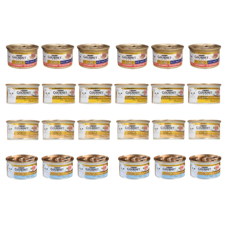 کنسرو غذای گربه بالغ گورمت مدل سفارش ترکیه با طعم ماهی،مرغ، بوقلمون و گوشت گاو بسته 24 عددی