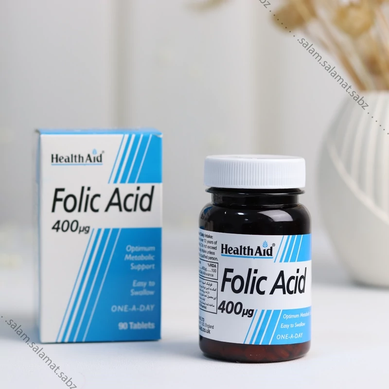فولیک اسید 400 میلی گرم هلث اید بسته 90 عددی- حمایت از سلامت عمومی و رشد سلول ها