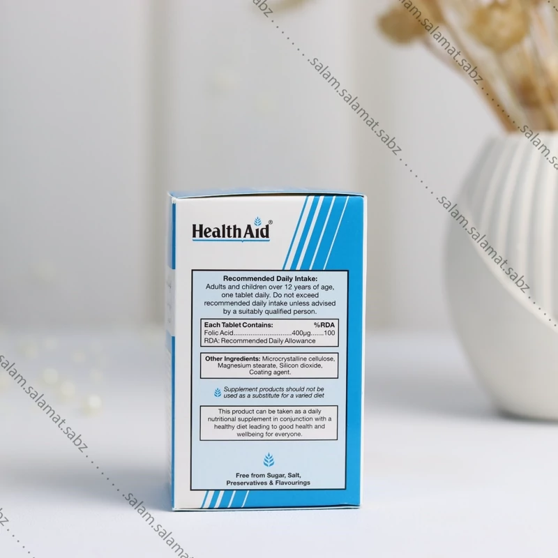 فولیک اسید 400 میلی گرم هلث اید بسته 90 عددی- حمایت از سلامت عمومی و رشد سلول ها