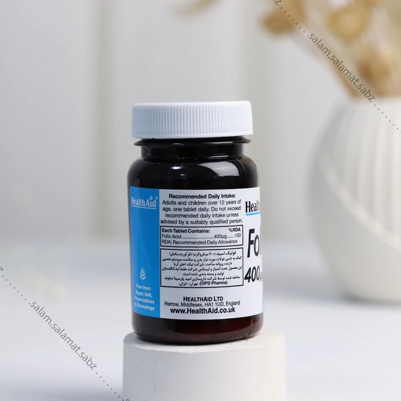 فولیک اسید 400 میلی گرم هلث اید بسته 90 عددی- حمایت از سلامت عمومی و رشد سلول ها