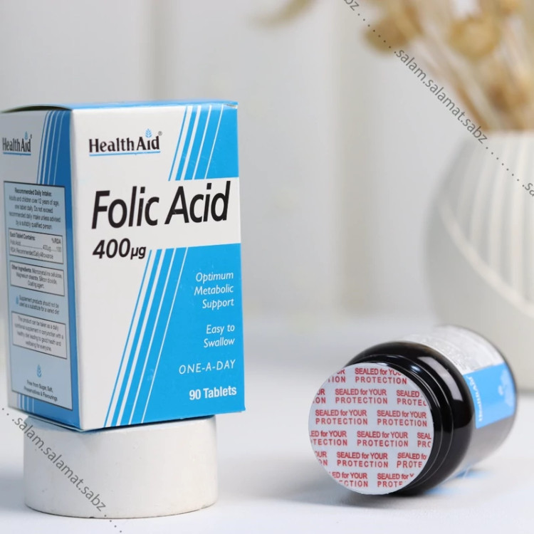 فولیک اسید 400 میلی گرم هلث اید بسته 90 عددی- حمایت از سلامت عمومی و رشد سلول ها