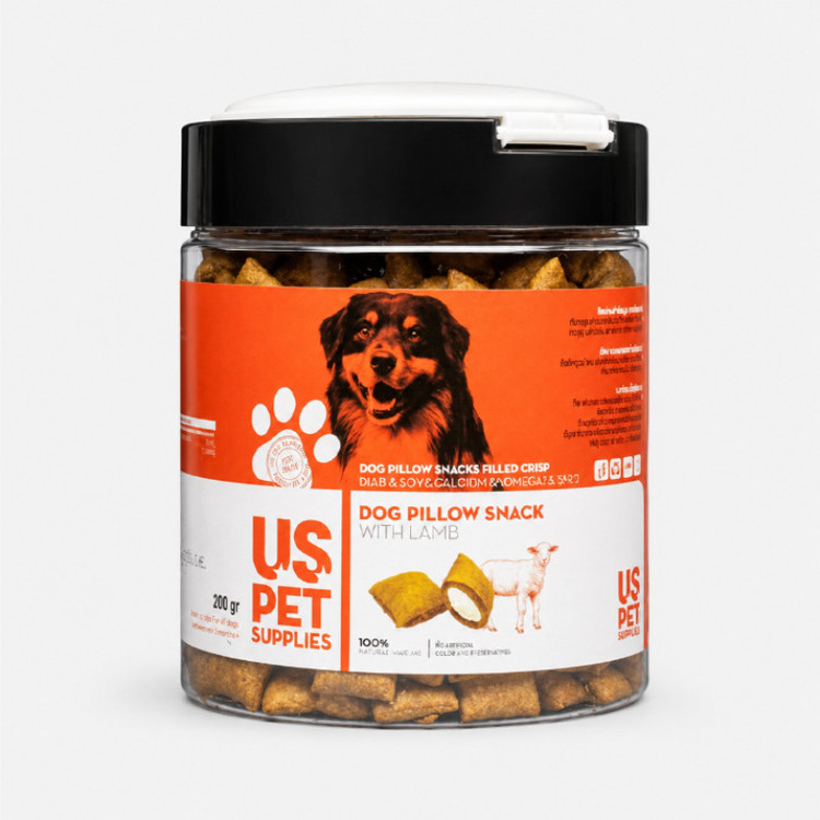 تشویقی سگ یو اس پت مدل Dog Pillow Snack با طعم اردک، بلدرچین و شترمرغ وزن 200 گرم