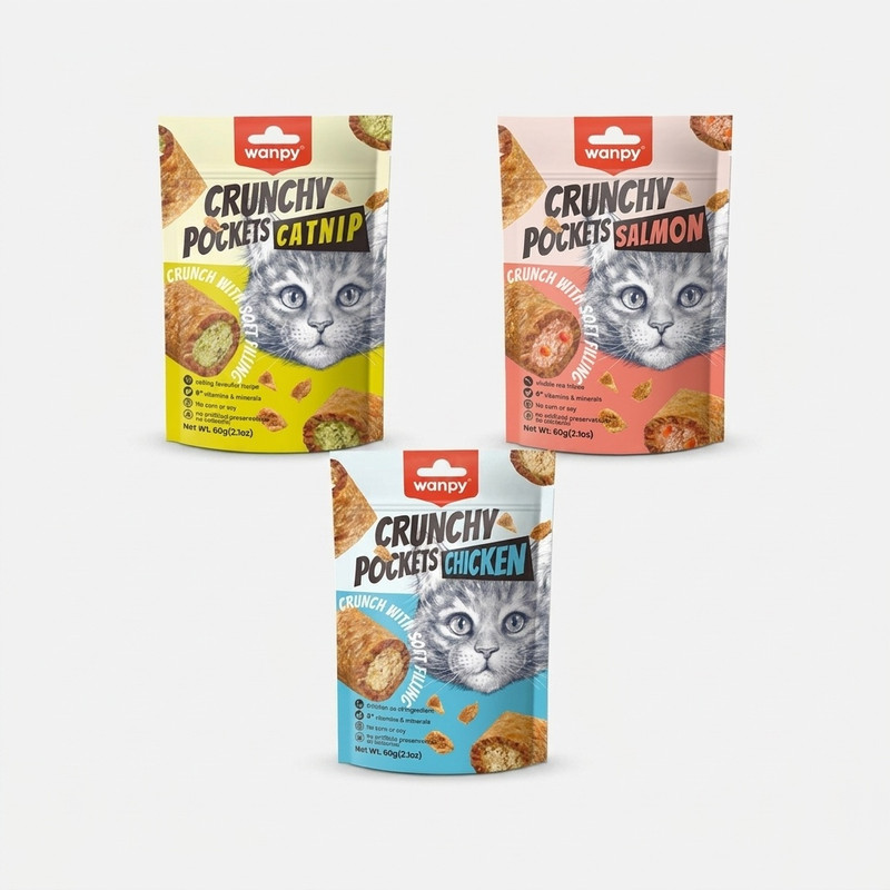 تشویقی گربه ونپی مدل Crunchy Pockets طعم میکس بسته 3 عددی