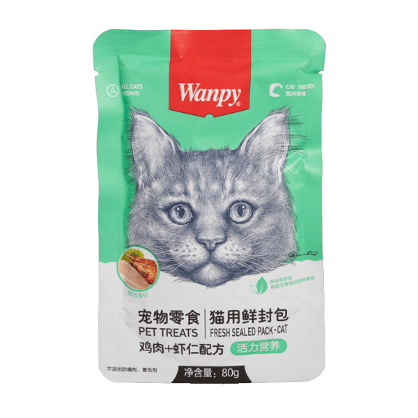 پوچ گربه بالغ ونپی مدل Chicken & Shrimp طعم مرغ و میگو وزن 80 گرم