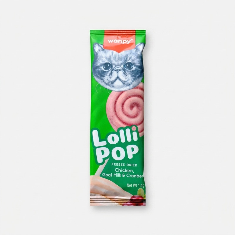 تشویقی گربه ونپی مدل Freeze Dried Lollipop طعم مرغ، شیر بز و کرنبری وزن 14 گرم