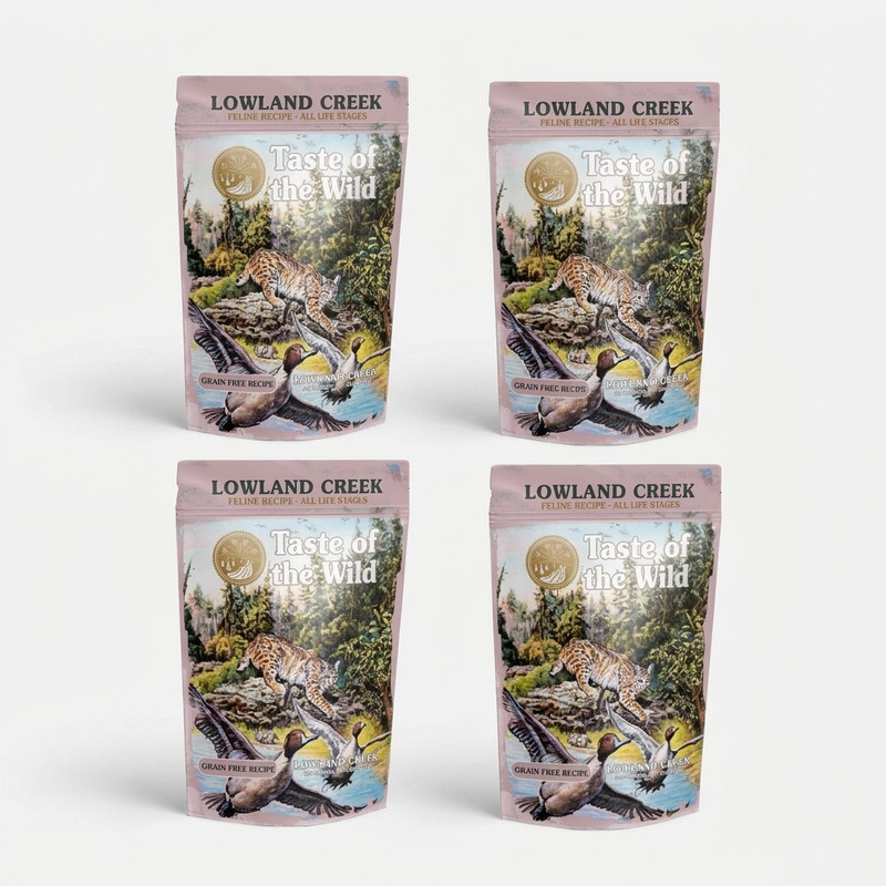 پوچ گربه بالغ تیست آف د وایلد مدل Lowland Creek Chunks in Gravy طعم مرغ و پرندگان بسته 4 عددی