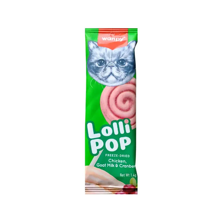 تشویقی گربه ونپی مدل Freeze Dried Lollipop طعم مرغ، شیر بز و کرنبری وزن 14 گرم بسته 10 عددی