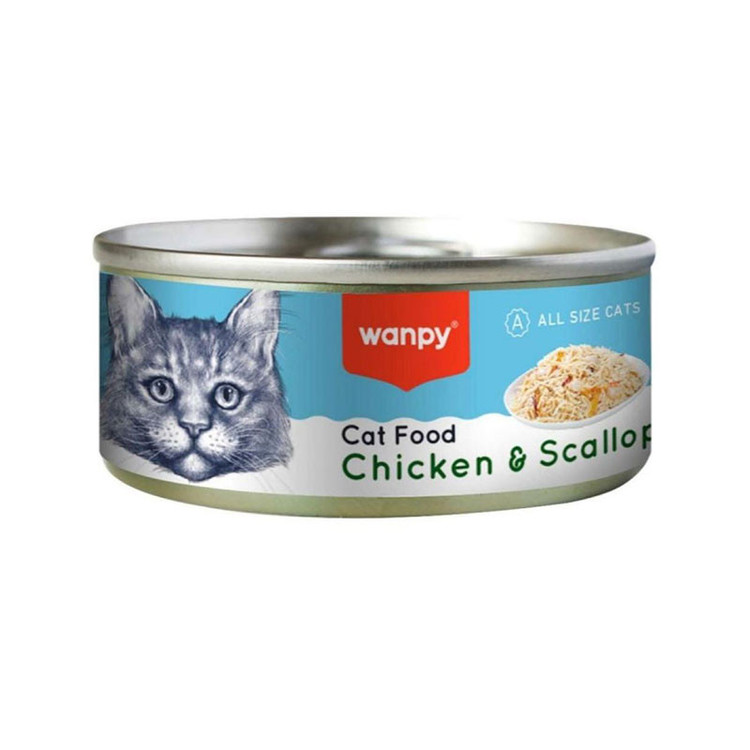 کنسرو غذای گربه بالغ ونپی مدل Cat Food Chicken & Scallop طعم مرغ و گوش ماهی وزن 95 گرم