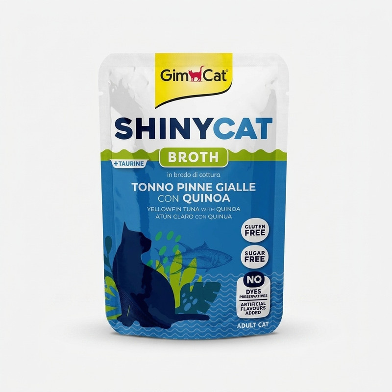 پوچ گربه بالغ جیم کت مدل ShinyCat Broth طعم ماهی تن و کینوآ وزن 70 گرم