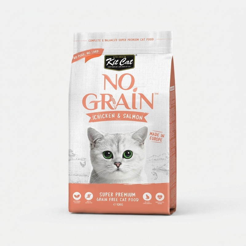 غذای خشک گربه بالغ کیت کت مدل No Grain Super Premium طعم مرغ و سالمون وزن 1 کیلوگرم