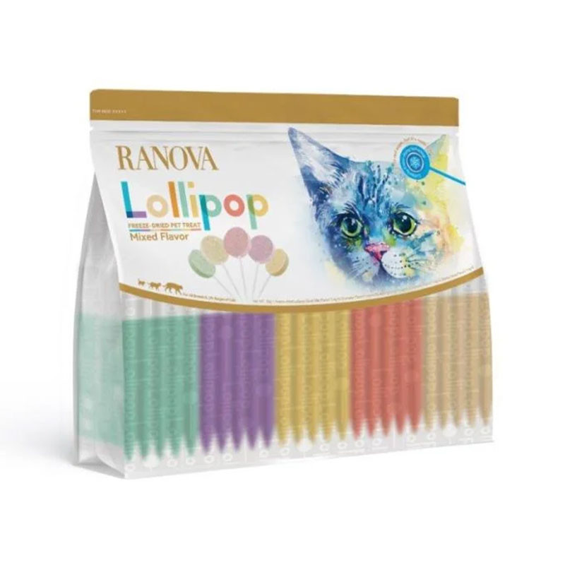 تشویقی گربه رانووا مدل Freeze Dried Lollipops با طعم میکس وزن 1.4 گرم بسته 25 عددی