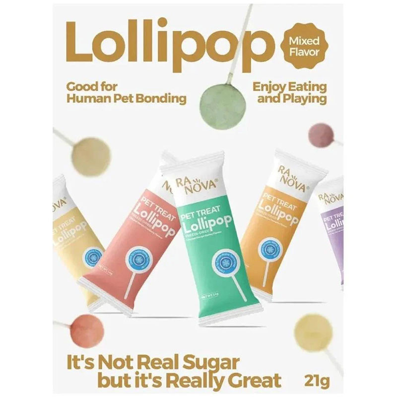 تشویقی گربه رانووا مدل Freeze Dried Lollipops با طعم میکس وزن 1.4 گرم بسته 25 عددی