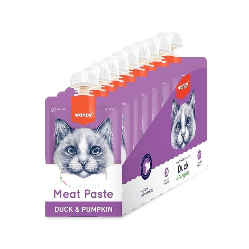 پودینگ گربه بالغ ونپی مدل Premium Creamy Meat Paste با طعم اردک، مرغ و کدو حلوایی وزن 90 گرم بسته 10 عددی