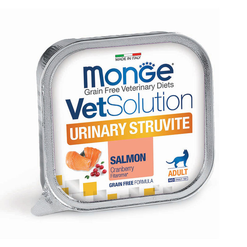 غذای کاسه‌ای گربه بالغ مونژه مدل Monge VetSolution Urinary Struvite Feline مناسب مجاری ادراری طعم ماهی سالمون وزن 100 گرم
