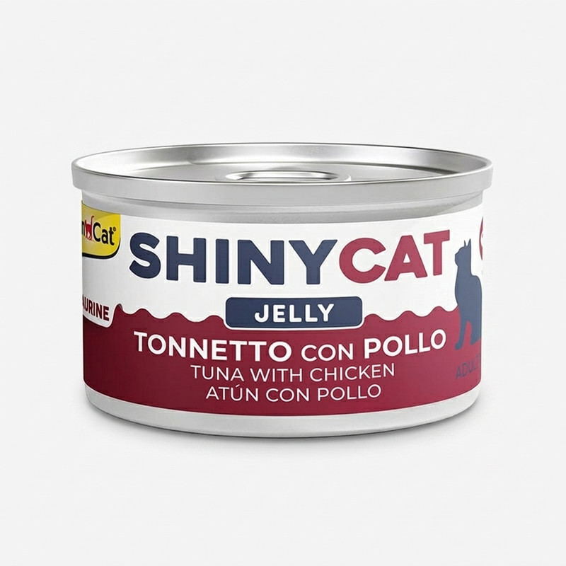 کنسرو غذای گربه بالغ جیم کت مدل ShinyCat Tuna & Chicken in Jelly طعم ماهی تن و مرغ وزن 70 گرم