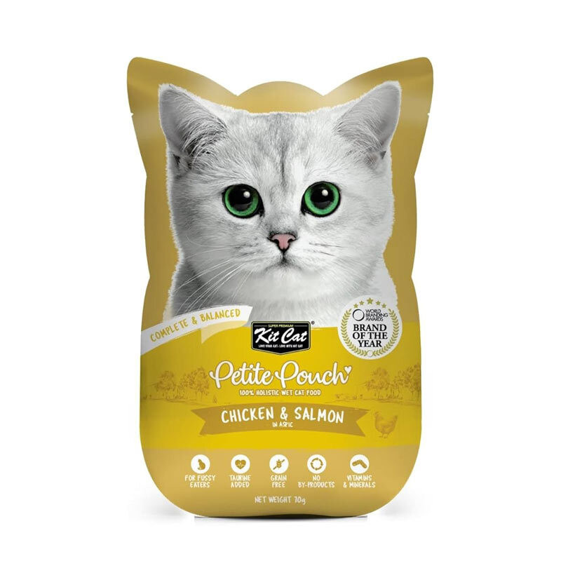 پوچ گربه کیت کت مدل Petite طعم مرغ و ماهی سالمون وزن 70 گرم