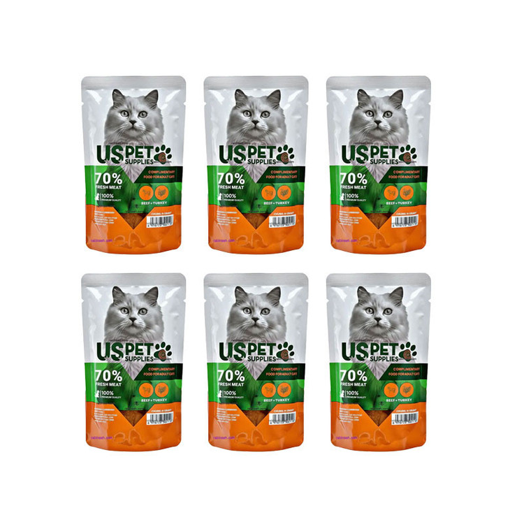 پوچ گربه بالغ یو اس پت مدل Fresh Meat Pack با طعم گوشت گاو، بوقلمون وزن 100 گرم بسته 6 عددی