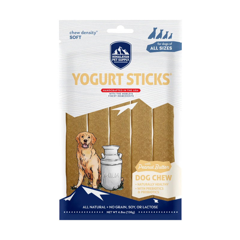 تشویقی سگ هیمالین مدل Yogurt Sticks With Peanut Butter طعم بادام زمینی وزن 136 گرم