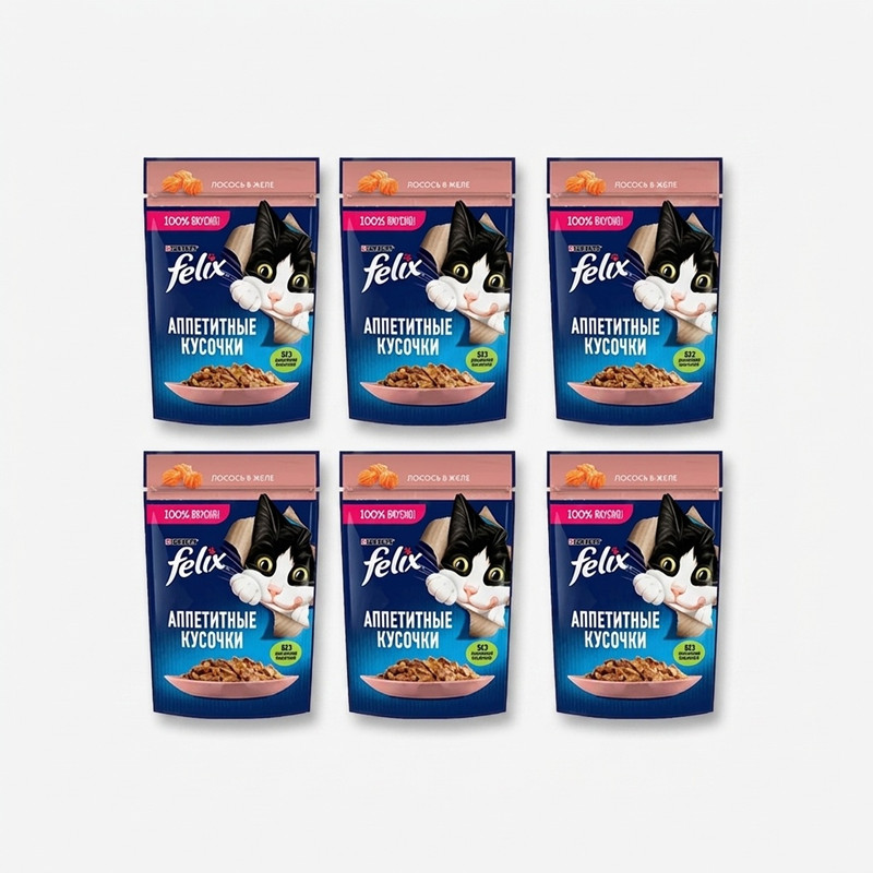 پوچ گربه بالغ فلیکس مدل in Jelly طعم ماهی سالمون وزن 450 گرم بسته 6 عددی