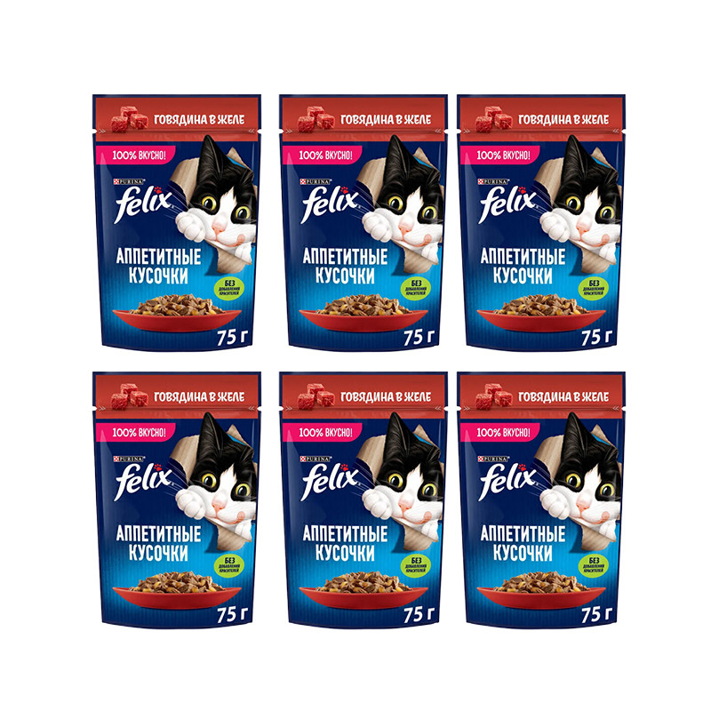 پوچ گربه فلیکس مدل in Jelly با طعم گوشت گاو وزن 410 گرم بسته 6 عددی