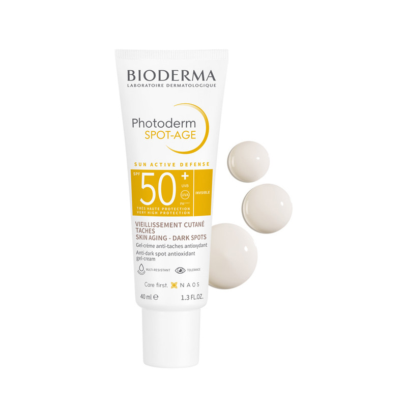 ژل ضد آفتاب بدون رنگ بایودرما +SPF50 مدل Photoderm Spot-Age محافظ UVA ،UVB و PA++++، ضد لک، ضد پیری، ضد آب، مناسب انواع پوست حجم 40 میلیلیتر