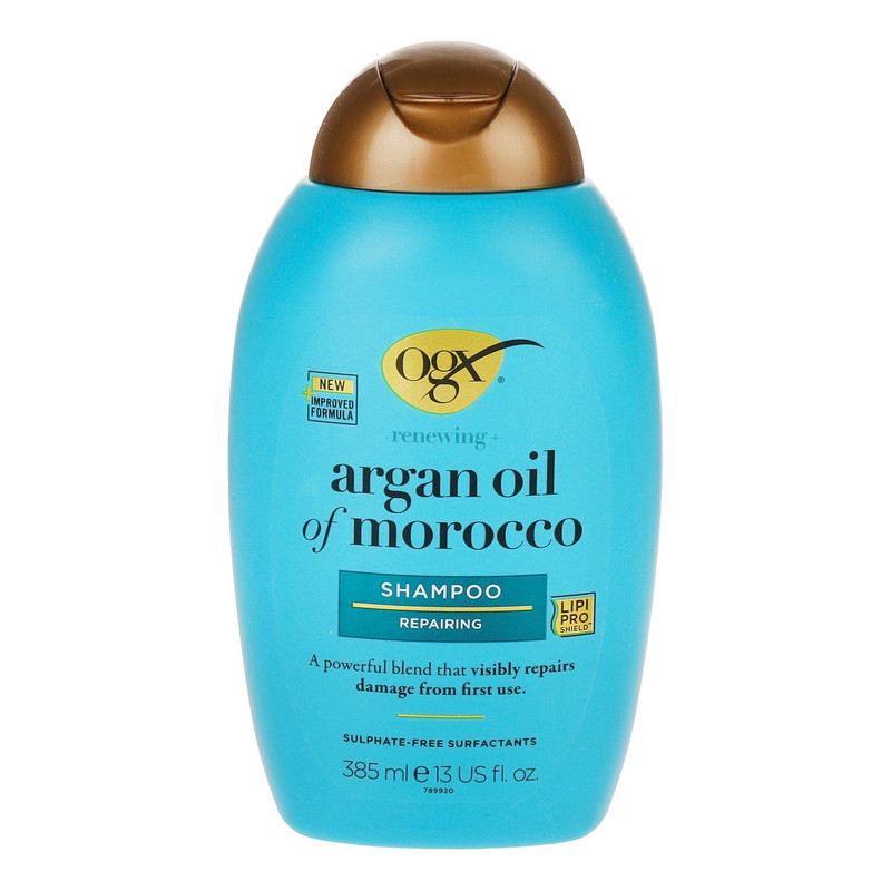 شامپو تقویت کننده و ترمیم کننده مو او جی ایکس مدل Argan Oil مناسب برای موهای آسیب دیده حجم 385 میلی لیتر