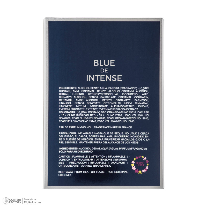 ادو پرفیوم مردانه اسپرینگ لیلیز مدل Blue De Intense با رایحه خنک حجم 100 میلی لیتر