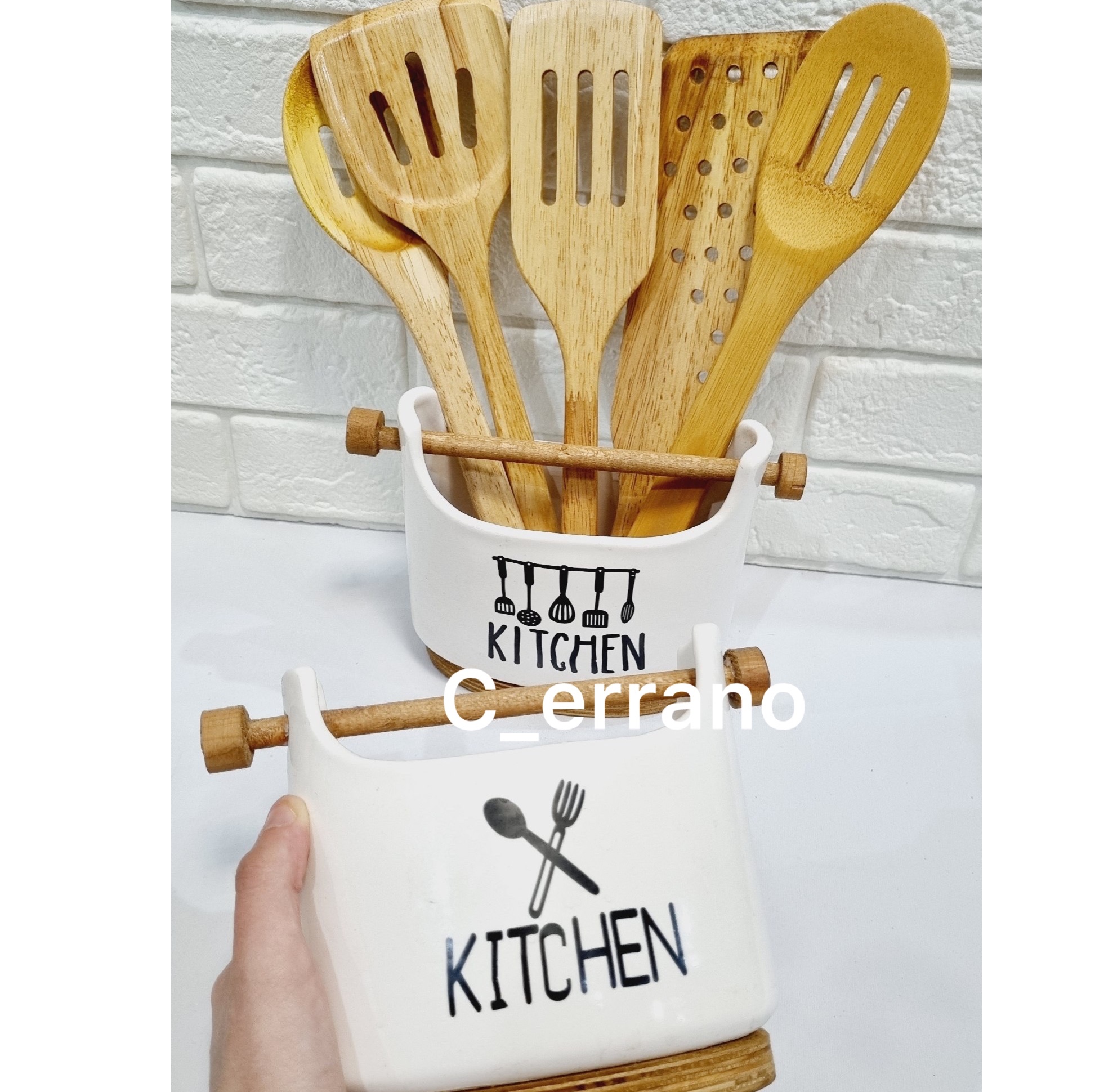 جا قاشقی سرامیکی دسته چوب