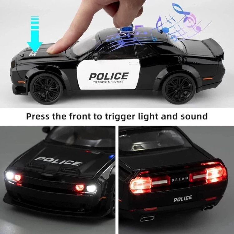 ماشین فلزی دوج پلیس SRT چلنجر موزیکال ماکت ماشین فلزی Dodge Challenger Hellcat POLICE