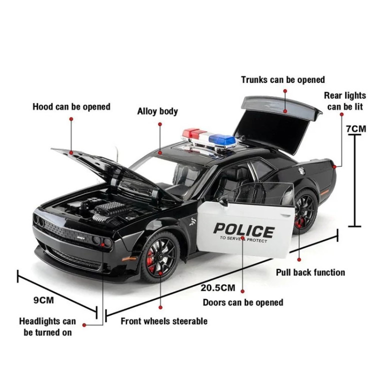 ماشین فلزی دوج پلیس SRT چلنجر موزیکال ماکت ماشین فلزی Dodge Challenger Hellcat POLICE