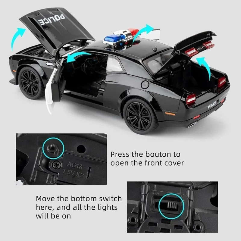 ماشین فلزی دوج پلیس SRT چلنجر موزیکال ماکت ماشین فلزی Dodge Challenger Hellcat POLICE