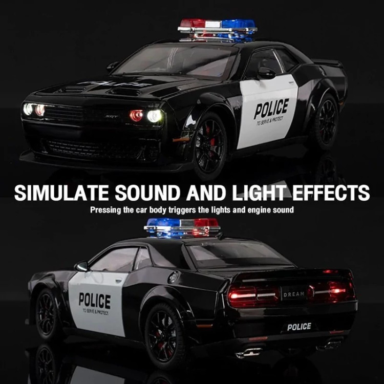ماشین فلزی دوج پلیس SRT چلنجر موزیکال ماکت ماشین فلزی Dodge Challenger Hellcat POLICE
