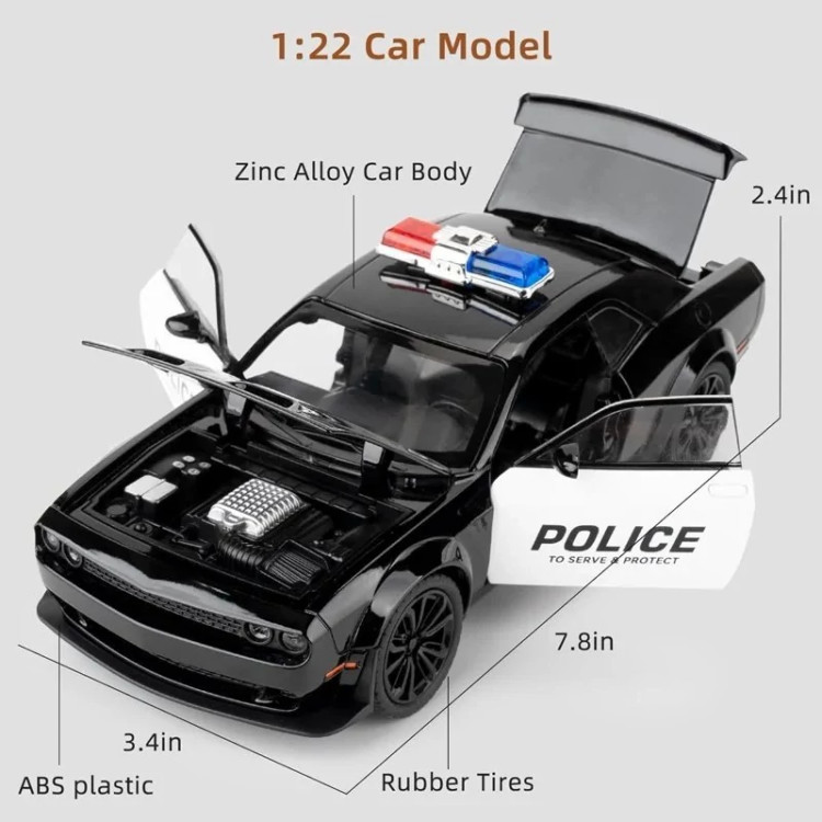 ماشین فلزی دوج پلیس SRT چلنجر موزیکال ماکت ماشین فلزی Dodge Challenger Hellcat POLICE