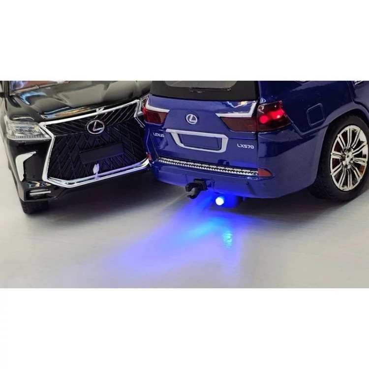 اسباب بازی ماشین فلزی لکسوس Lx570 دودزا موزیکال چراغدار ماکت ماشین فلزی لکسوس آبی کاربنی