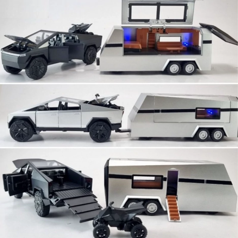 اسباب بازی ماشین فلزی تسلا سایبرتراک کاروان دار ماکت ماشین فلزی Tesla cybertruck