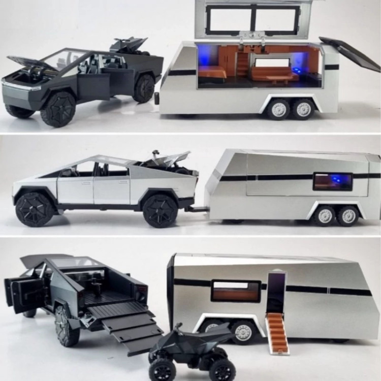 اسباب بازی ماشین فلزی تسلا سایبرتراک کاروان دار ماکت ماشین فلزی Tesla cybertruck