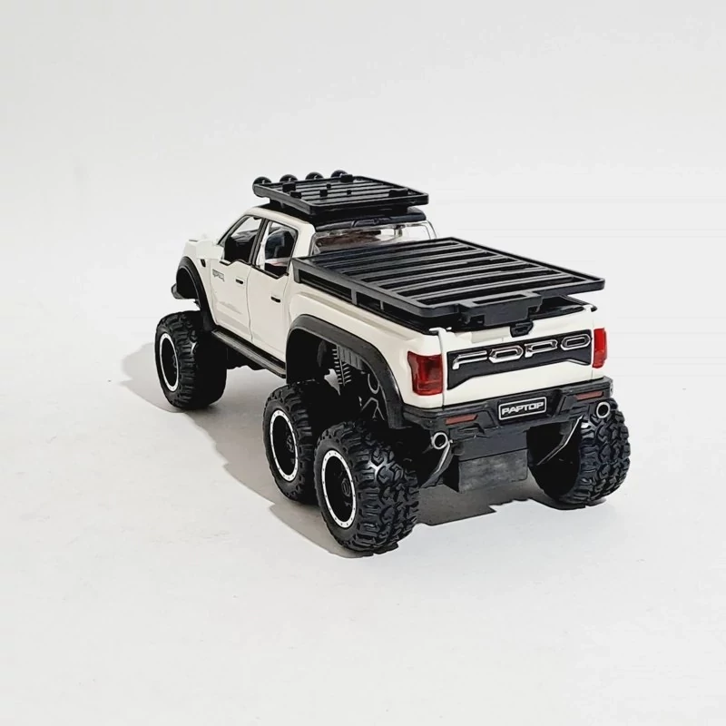 اسباب بازی ماشین فلزی فورد رپتور کمپینگ 6دربازشو با موتور F150 چراغدار موزیکال مقیاس 1به24 سفید