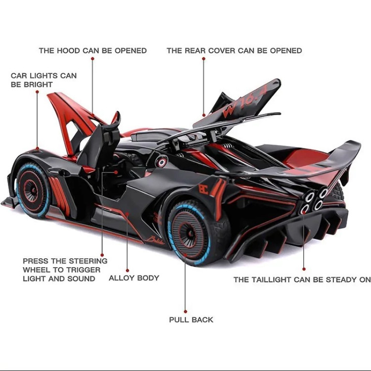 اسباب بازی ماشین فلزی بوگاتی بولید دودزا شارژی ماکت ماشین فلزی Bugatti Bolide قرمز