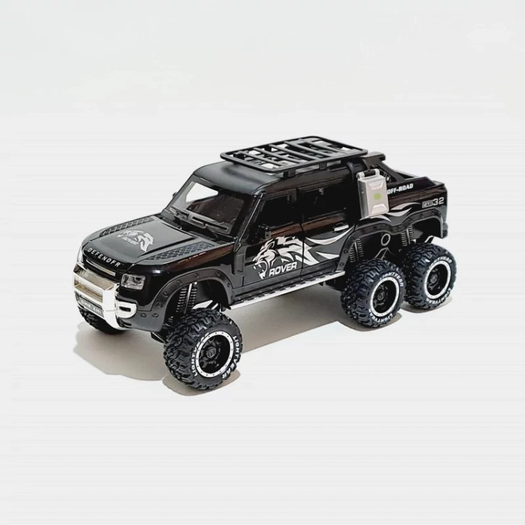 اسباب بازی ماشین فلزی رنجروور دیفندر 6 چرخ Range rover DEFENDER of road رنگ مشکی ماکت فلزی