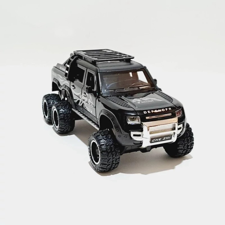 اسباب بازی ماشین فلزی رنجروور دیفندر 6 چرخ Range rover DEFENDER of road رنگ مشکی ماکت فلزی