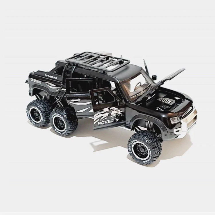 اسباب بازی ماشین فلزی رنجروور دیفندر 6 چرخ Range rover DEFENDER of road رنگ مشکی ماکت فلزی