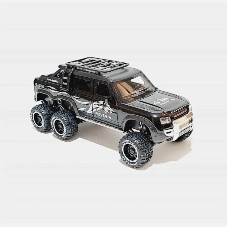 اسباب بازی ماشین فلزی رنجروور دیفندر 6 چرخ Range rover DEFENDER of road رنگ مشکی ماکت فلزی